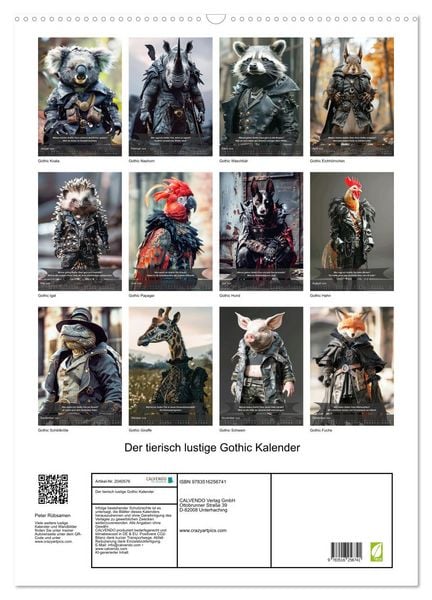 Produktbild: Der tierisch lustige Gothic Kalender (Wandkalender 2026 DIN A2 hoch), CALVENDO Monatskalender