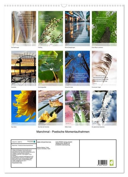 Produktbild: Manchmal - Poetische Momentaufnahmen (Wandkalender 2026 DIN A2 hoch), CALVENDO Monatskalender