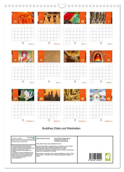 Produktbild: Buddhas Zitate und Weisheiten (Wandkalender 2026 DIN A3 hoch), CALVENDO Monatskalender