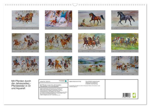 Produktbild: Mit Pferden durch die Jahreszeiten - Pferdebilder in &Ouml;l und Aquarell (Wandkalender 2026 DIN A2 quer), CALVENDO Monatskalender