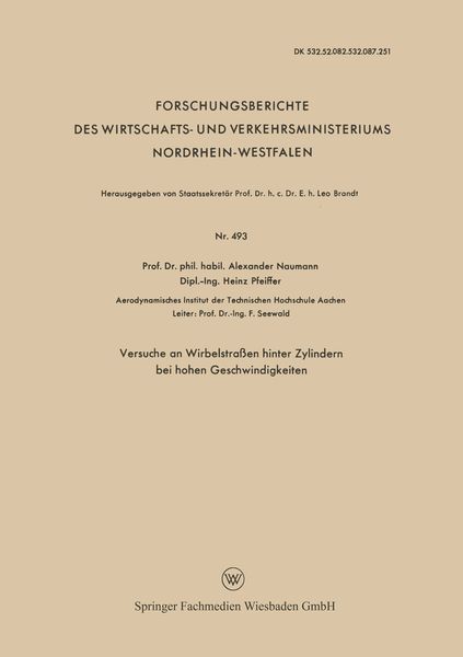 Produktbild: Versuche an Wirbelstra&szlig;en hinter Zylindern bei hohen Geschwindigkeiten