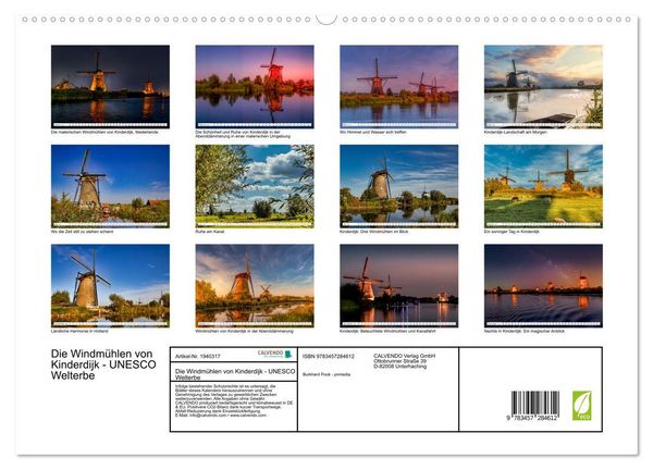 Produktbild: Die Windm&uuml;hlen von Kinderdijk - UNESCO Welterbe (hochwertiger Premium Wandkalender 2026 DIN A2 quer), Kunstdruck in Hochglanz