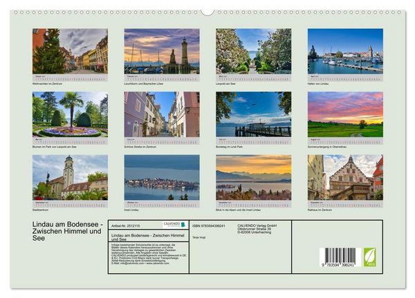 Produktbild: Lindau am Bodensee - Zwischen Himmel und See (hochwertiger Premium Wandkalender 2027 DIN A2 quer), Kunstdruck in Hochglanz