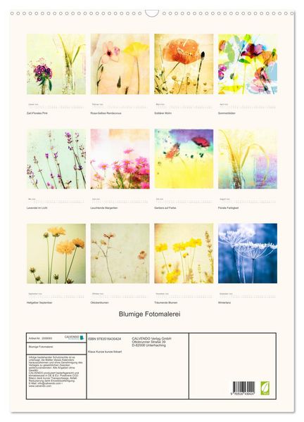 Produktbild: Blumige Fotomalerei (Wandkalender 2026 DIN A2 hoch), CALVENDO Monatskalender