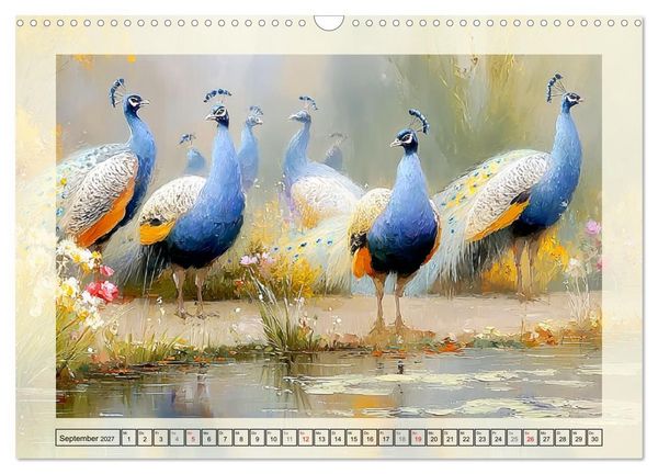 Produktbild: Pfaue. Elegante Zierv&ouml;gel im englischen Garten (Wandkalender 2027 DIN A3 quer), CALVENDO Monatskalender
