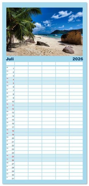 Produktbild: Familienplaner 2026 - Die Seychellen - ganz nah am Paradies mit 5 Spalten (Wandkalender, 21 x 45 cm) CALVENDO