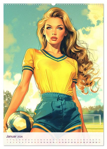 Produktbild: Frauenfu&szlig;ball - Old School Poster Style (Wandkalender 2026 DIN A2 hoch), CALVENDO Monatskalender