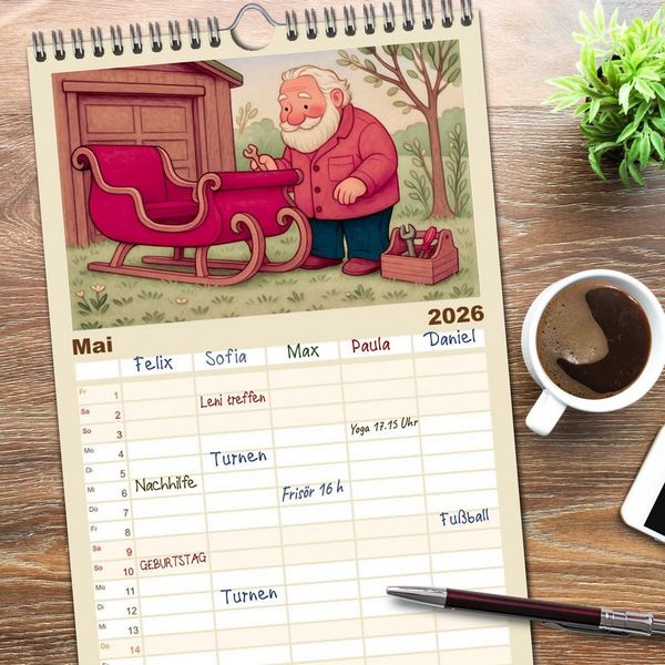 Produktbild: Familienplaner 2026 - Was macht der Weihnachtsmann? mit 5 Spalten (Wandkalender, 21 x 45 cm) CALVENDO