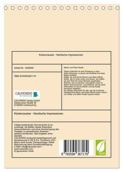 Produktbild: K&uuml;stenzauber - Nordische Impressionen (Tischkalender 2027 DIN A5 hoch), CALVENDO Monatskalender