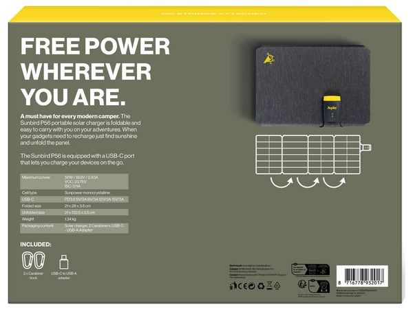 Produktbild: Aqiila P56 AQSCP56SUN017 Solar-Ladeger&auml;t 56W
