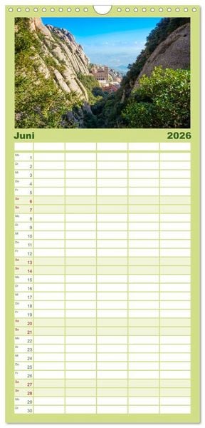 Produktbild: Familienplaner 2026 - Montserrat Wanderung mit 5 Spalten (Wandkalender, 21 x 45 cm) CALVENDO