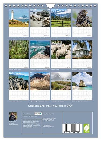 Produktbild: Kalenderplaner g'day Neuseeland 2026 (Wandkalender 2026 DIN A4 hoch), CALVENDO Monatskalender