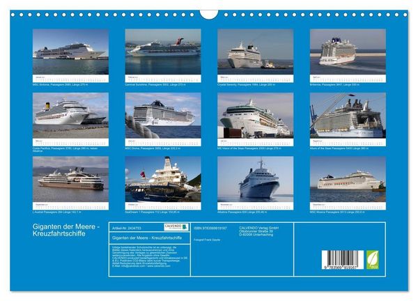 Produktbild: Giganten der Meere - Kreuzfahrtschiffe (Wandkalender 2027 DIN A3 quer), CALVENDO Monatskalender