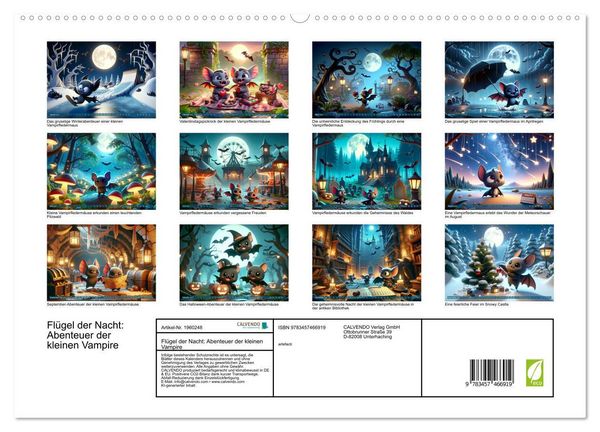 Produktbild: Fl&uuml;gel der Nacht: Abenteuer der kleinen Vampire (hochwertiger Premium Wandkalender 2026 DIN A2 quer), Kunstdruck in Hochglanz