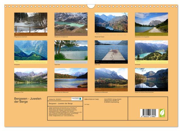 Produktbild: Bergseen - Juwelen der Berge (Wandkalender 2026 DIN A3 quer), CALVENDO Monatskalender