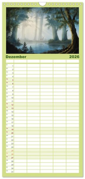 Produktbild: Familienplaner 2026 - Geheimnisse des alten Waldes mit 5 Spalten (Wandkalender, 21 x 45 cm) CALVENDO