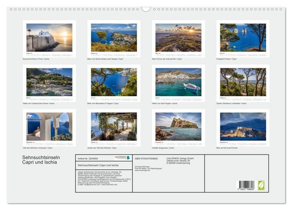 Produktbild: Sehnsuchtsinseln Capri und Ischia (Wandkalender 2026 DIN A2 quer), CALVENDO Monatskalender
