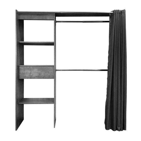 Produktbild: HTI-Living Offene Garderobe mit Vorhang Betonoptik Offene Garderobe mit Vorhang Betonoptik