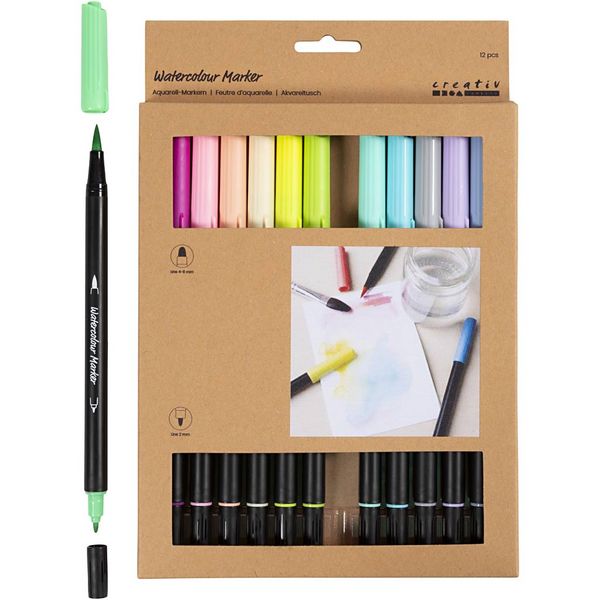 Produktbild: Creativ Company Aquarell-Markern, Pastellfarben, Strichst&auml;rke , 2+4-8 mm, sortierte Farben, 12 Stk