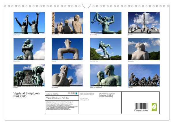 Produktbild: Vigeland Skulpturen Park Oslo (Wandkalender 2026 DIN A3 quer), CALVENDO Monatskalender