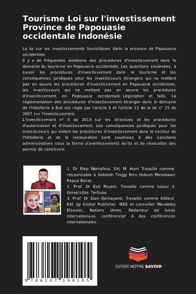 Produktbild: Tourisme Loi sur l'investissement Province de Papouasie occidentale Indon&eacute;sie