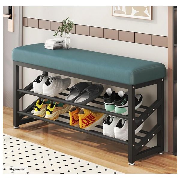 Produktbild: HTI-Living Schuhregal Metall 2 Ebenen mit Sitzkissen Gr&uuml;n