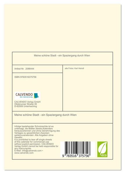Produktbild: Meine sch&ouml;ne Stadt - ein Spaziergang durch Wien (Tischkalender 2026 DIN A5 hoch), CALVENDO Monatskalender