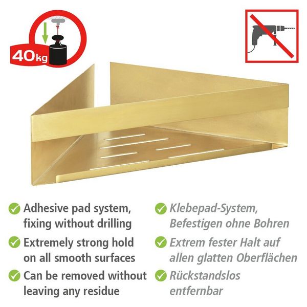 Produktbild: Turbo-Loc&reg; Eckablage Mod. Genova Gold Matt, befestigen ohne Bohren mit Spezial-Klebepad