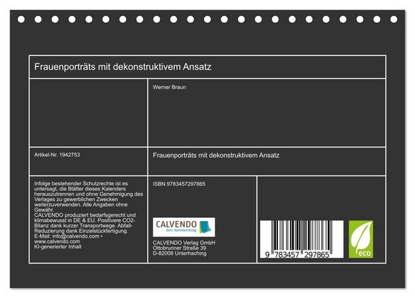 Produktbild: Frauenportr&auml;ts mit dekonstruktivem Ansatz (Tischkalender 2026 DIN A5 quer), CALVENDO Monatskalender