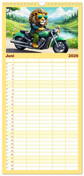 Produktbild: Familienplaner 2026 - Tierische Motorradfahrer mit 5 Spalten (Wandkalender, 21 x 45 cm) CALVENDO