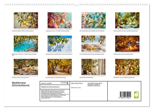 Produktbild: Mediterrane Zitronentr&auml;ume (hochwertiger Premium Wandkalender 2027 DIN A2 quer), Kunstdruck in Hochglanz