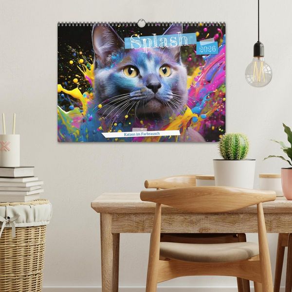 Produktbild: Splash - Katzen im Farbrausch (Wandkalender 2026 DIN A3 quer), CALVENDO Monatskalender