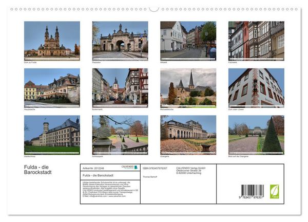 Produktbild: Fulda - die Barockstadt (hochwertiger Premium Wandkalender 2026 DIN A2 quer), Kunstdruck in Hochglanz