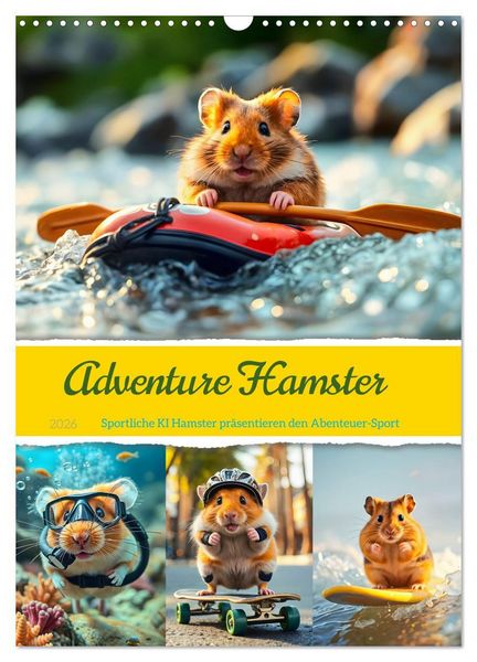 Adventure Hamster - Sportliche KI Hamster präsentieren den Abenteuer-Sport (Wandkalender 2026 DIN A3 hoch), CALVENDO Monatskalender