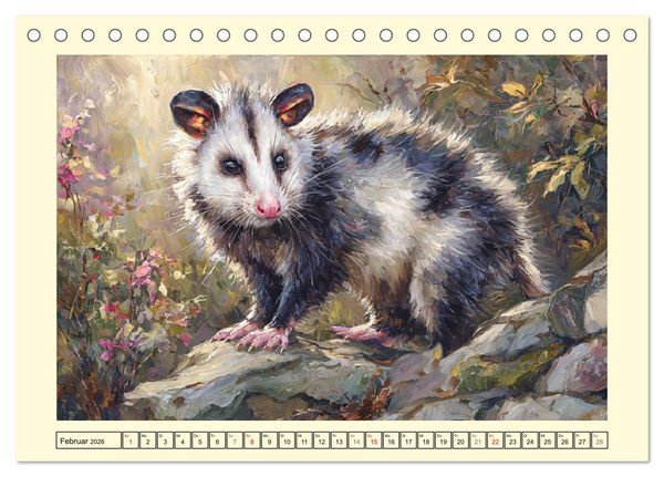 Produktbild: Opossums. Faszinierende Beutelratten in &Ouml;loptik (Tischkalender 2026 DIN A5 quer), CALVENDO Monatskalender