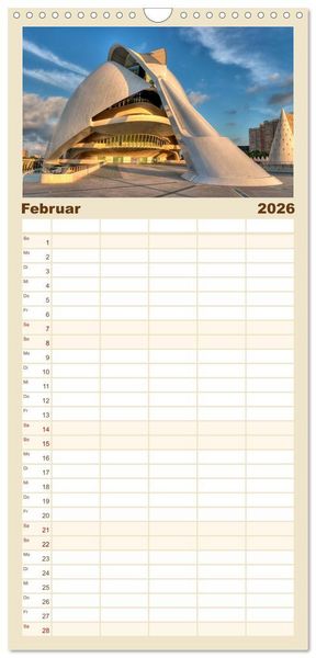Produktbild: Familienplaner 2026 - Moderne Architektur in Valencia mit 5 Spalten (Wandkalender, 21 x 45 cm) CALVENDO