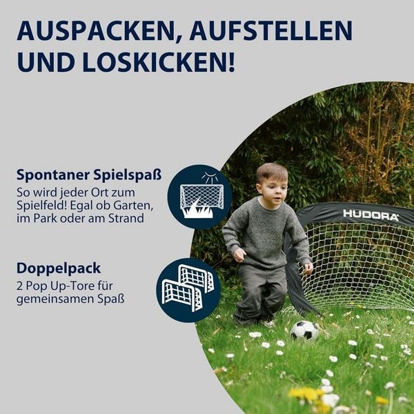 Produktbild: HUDORA 76944 - Pop Up Fu&szlig;balltor (2er Set), schwarz/rot/gold, Ma&szlig;e: 120x80x80cm