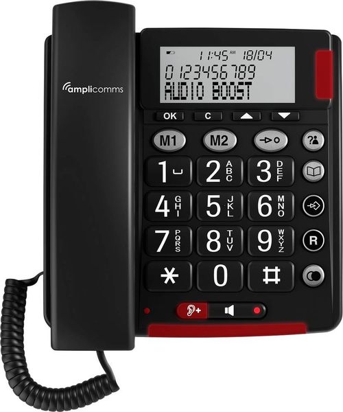 Amplicomms BigTel 48 Plus Schnurgebundenes Seniorentelefon  Freisprechen, für Hörgeräte kompatibel, Wahlwiederholung LED