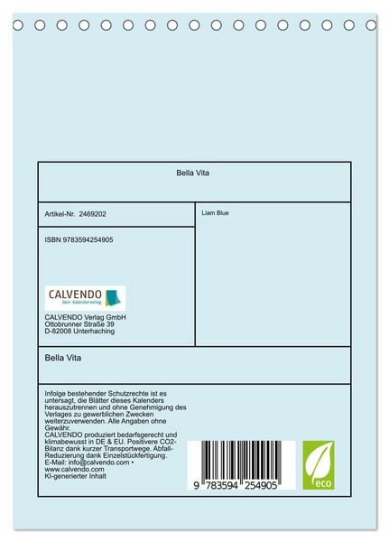 Produktbild: Bella Vita (Tischkalender 2027 DIN A5 hoch), CALVENDO Monatskalender