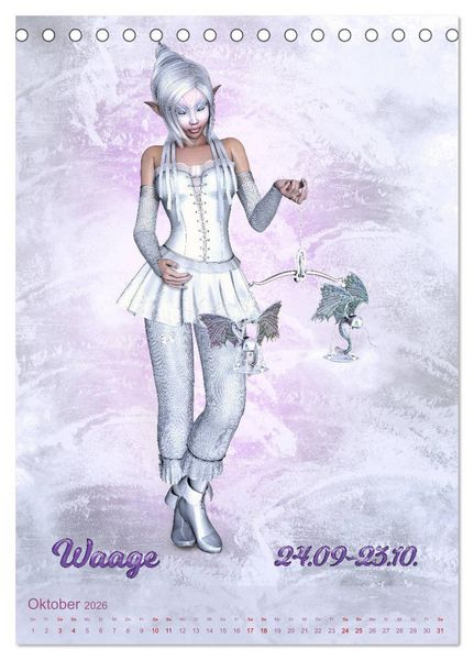 Produktbild: M&auml;dchen im Manga Style (Sternzeichen) (Tischkalender 2026 DIN A5 hoch), CALVENDO Monatskalender
