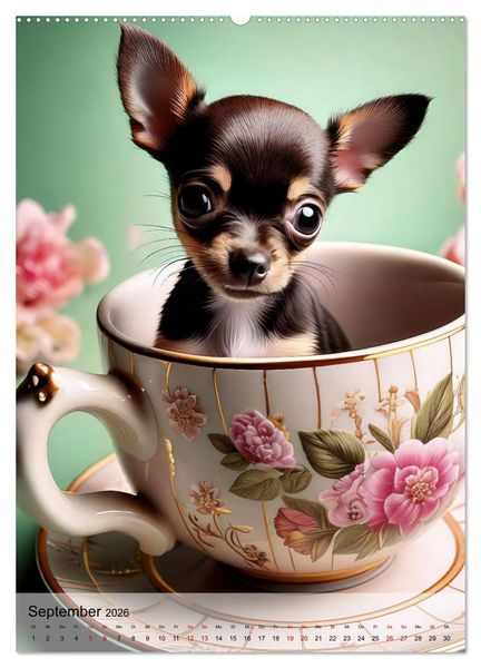 Produktbild: Kaffeepause mit Chihuahua - Kleine Freunde in gro&szlig;en Tassen (Wandkalender 2026 DIN A2 hoch), CALVENDO Monatskalender