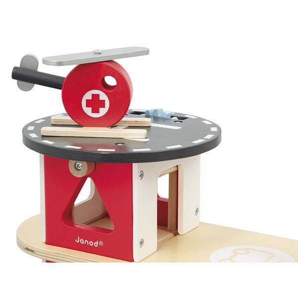 Produktbild: Holz-Feuerwehr-Spielset mit Fahrzeugen & Helikopter ab 2 Jahren