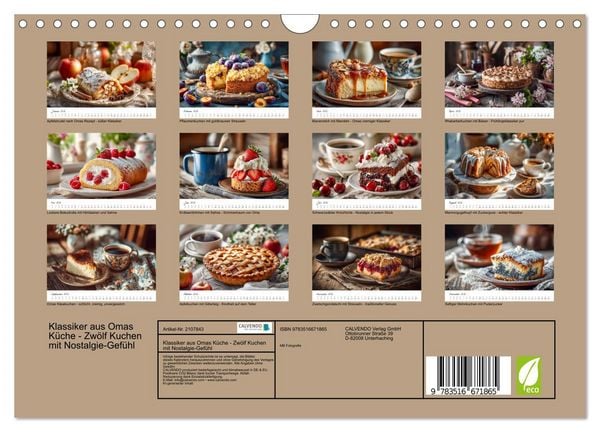 Produktbild: Klassiker aus Omas K&uuml;che - Zw&ouml;lf Kuchen mit Nostalgie-Gef&uuml;hl (Wandkalender 2026 DIN A4 quer), CALVENDO Monatskalender