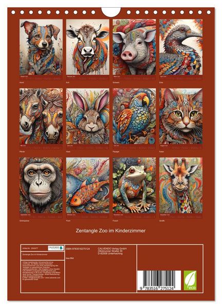 Produktbild: Zentangle Zoo im Kinderzimmer (Wandkalender 2026 DIN A4 hoch), CALVENDO Monatskalender