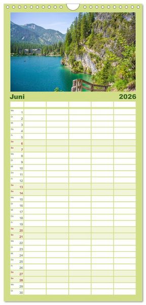 Produktbild: Familienplaner 2026 - Pragser Wildsee - Traumziel in den Dolomiten mit 5 Spalten (Wandkalender, 21 x 45 cm) CALVENDO