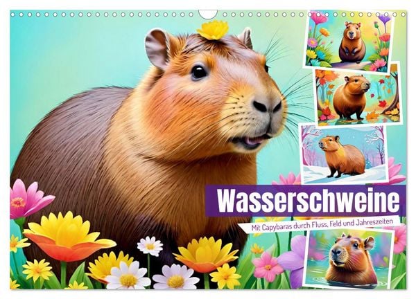 Produktbild: Wasserschweine. Mit Capybaras durch Fluss, Feld und Jahreszeiten (Wandkalender 2026 DIN A3 quer), CALVENDO Monatskalender