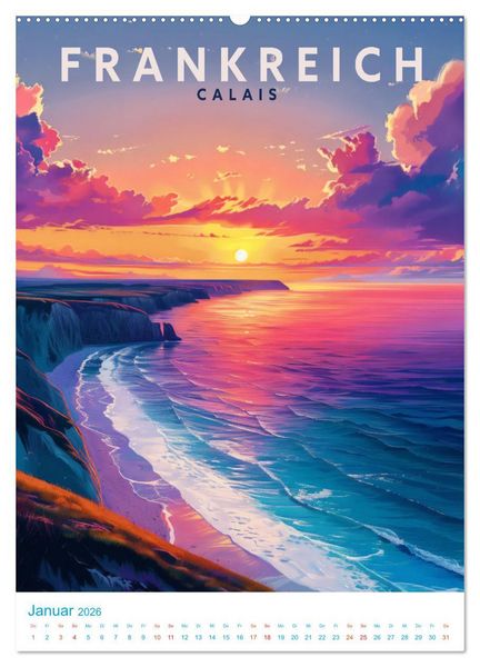 Produktbild: Frankreich - Old School Poster Style (Wandkalender 2026 DIN A2 hoch), CALVENDO Monatskalender