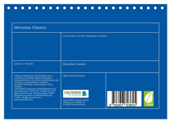 Produktbild: Mercedes Classics (Tischkalender 2026 DIN A5 quer), CALVENDO Monatskalender