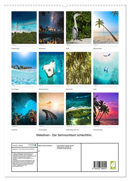 Produktbild: Malediven - Der Sehnsuchtsort schlechthin. (Wandkalender 2026 DIN A2 hoch), CALVENDO Monatskalender