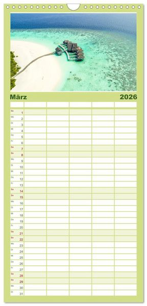 Produktbild: Familienplaner 2026 - Malediven - Wei&szlig;e Str&auml;nde und T&uuml;rkises Meer. mit 5 Spalten (Wandkalender, 21 x 45 cm) CALVENDO